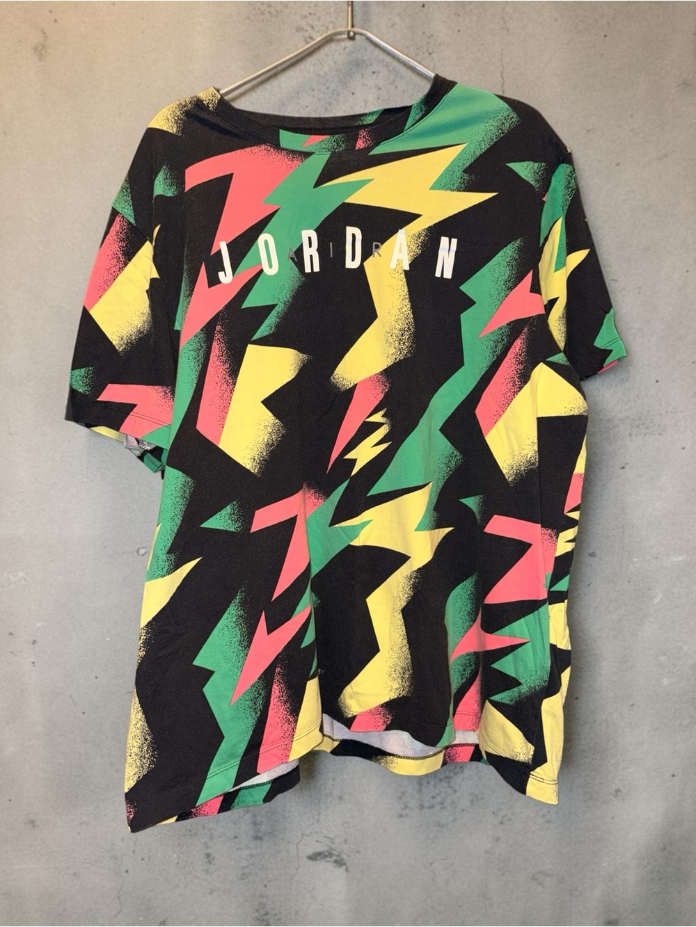 Jordan Black Graphic Tee with Green, Yellow & Pink Lightning Print